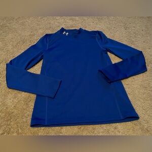 Boys cold gear solid blue Under Armour fitted long sleeve shirt youth sz large